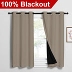 NICETOWN Taupe 100% Blackout Curtains 2 Panels with Black Liners, Thermal Insulated Full Blackout 2-Layer Lined Drapes, Noise Cancellation Window Draperies for Dining Room (42-inch W by 54-inch L)