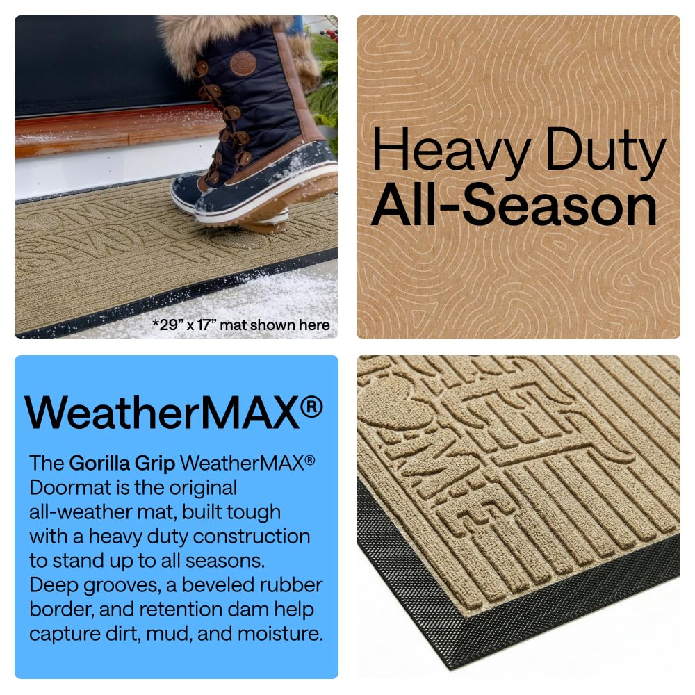 GORILLA GRIP 100% Waterproof All-Season WeatherMAX Doormat, 47x35, US Designed Natural Rubber, Stain and Fade Resistant, Low Profile Indoor Outdoor Door Mats, Easy Clean Patio Mat, Home Sweet Home