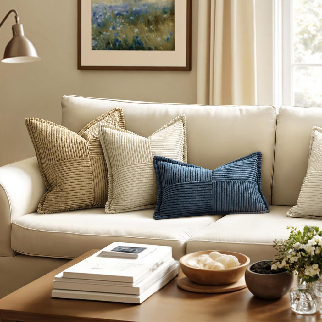 MIULEE Decorative Lumbar Throw Pillow Covers 12x24 Inch Blue 2 Pack