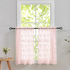 YJ YANJUN Vintage Lace Curtains 36 inch Length 2 Panels - Short Pink Sheer Curtains for Girls Room, Cute Flower Cafe Net with Scalloped Edges, Privacy Blinds Shade for Kitchen Living Room, W26 x L36