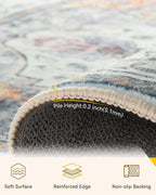 RELEANY Area Rugs 6'x9' Washable Non-Slip, Floral Vintage Distress Print Pattern Medallion Carpet for Living Room Bedroom Dining Room, Light Yellow Carbon Grey Orange