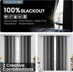 SimpleHome 100% Blackout Ombre Room Darkening Curtains for Living Room, Light Blocking Grey to Greyish White Thermal Insulated Grommet Window Drapes for Bedroom, 2 Panels, 52x90 inches Length
