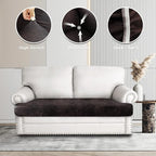 Leather Look Couch Cushion Covers Sofa Seat Slipcovers Sets Couches Furniture Protector for Sectional Armchair Loveseat Pets Kids Stretch Spandex Fabric (1 T-Cushion loveseat, Chocolate)
