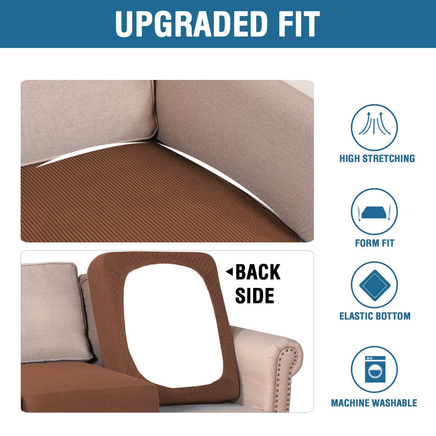 H.VERSAILTEX Super Stretch Individual Seat Cushion Covers Sofa Covers Couch Cushion Covers Slipcover Sets Thick Jacquard Textured Twill Fabric (2 Piece Medium Sofa Cushion Covers, Caramel)