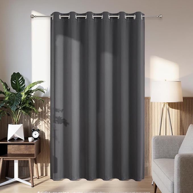 Joydeco Blackout Patio Sliding Door Curtains 90 Inches Long, Grommet Privacy Room Divider Curtains, Extra Wide Thermal Blackout Drapes for Bedroom Living Room (Grey, 80Wx90L, 1 Panel)