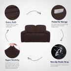 PureFit Super Stretch Loveseat Recliner Sofa Couch Cover with Pocket 2 Seats Non Slip Soft Sofa Slipcover, Washable Reclining Furniture Protector for Pets (Medium, Chocolate)