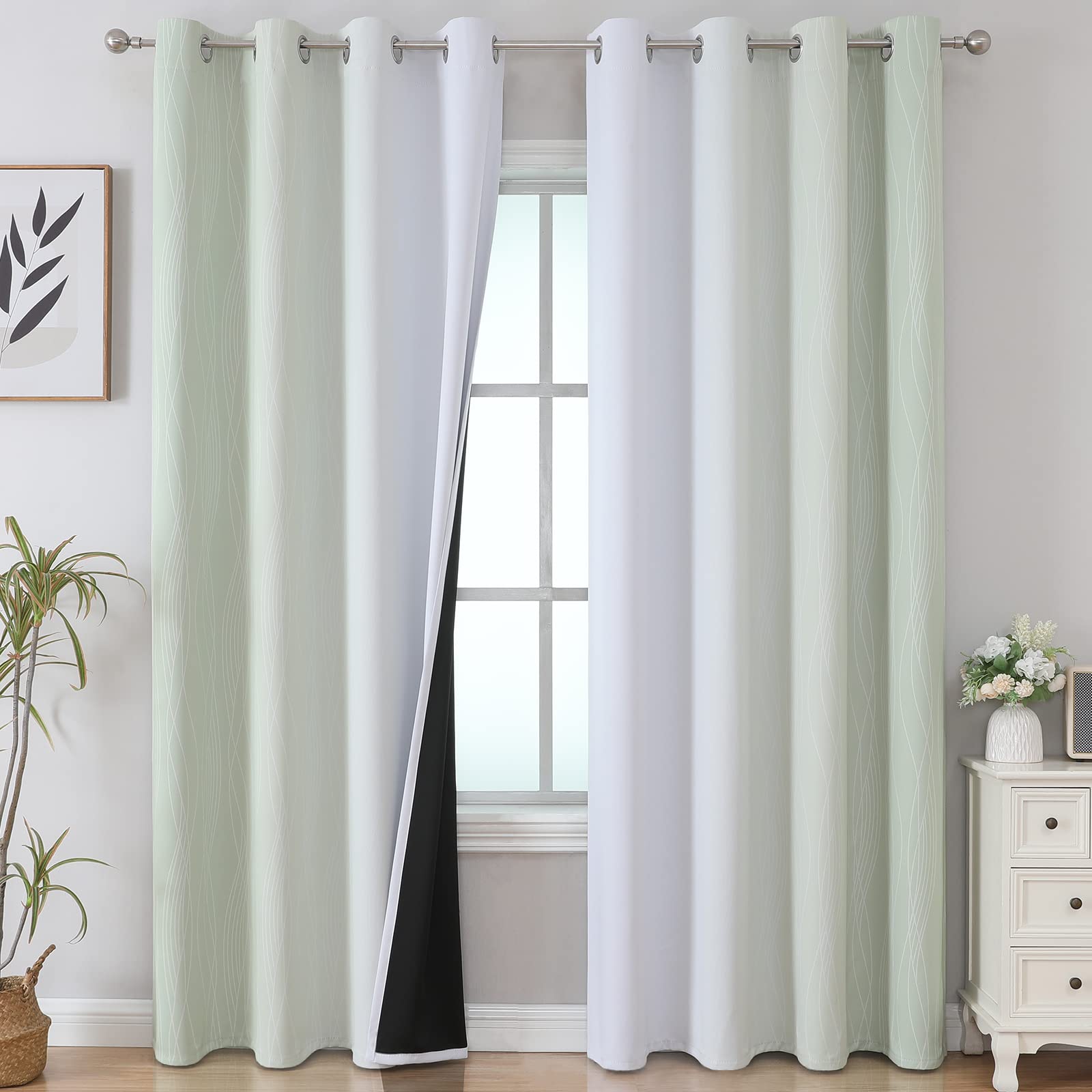 Sage Green and Greyish White Ombre Blackout Curtains for Bedroom 90 Inch