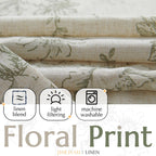jinchan Green Floral Linen Light Filtering Curtains for Living Room 84 Inches Long