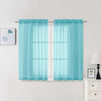 Chyhomenyc Sheer Curtains 54 Inch Long 2 Panels Set, Light Filtering Short Soft Airy Short Cafe Curtains, Modern Rod Pocket for Dinning Living Room Bedroom, Each 42Wx54L in, 2PCS, Aqua