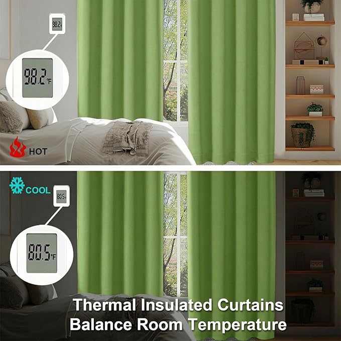 Simplebrand Ava Lime Short Blackout Curtains for Bedroom 54 Inches Long 2 Panels Set, Solid Thermal Insulated, Energy Saving Window Treatment Curtains Blackout Drapes, W40 x L54 Inch