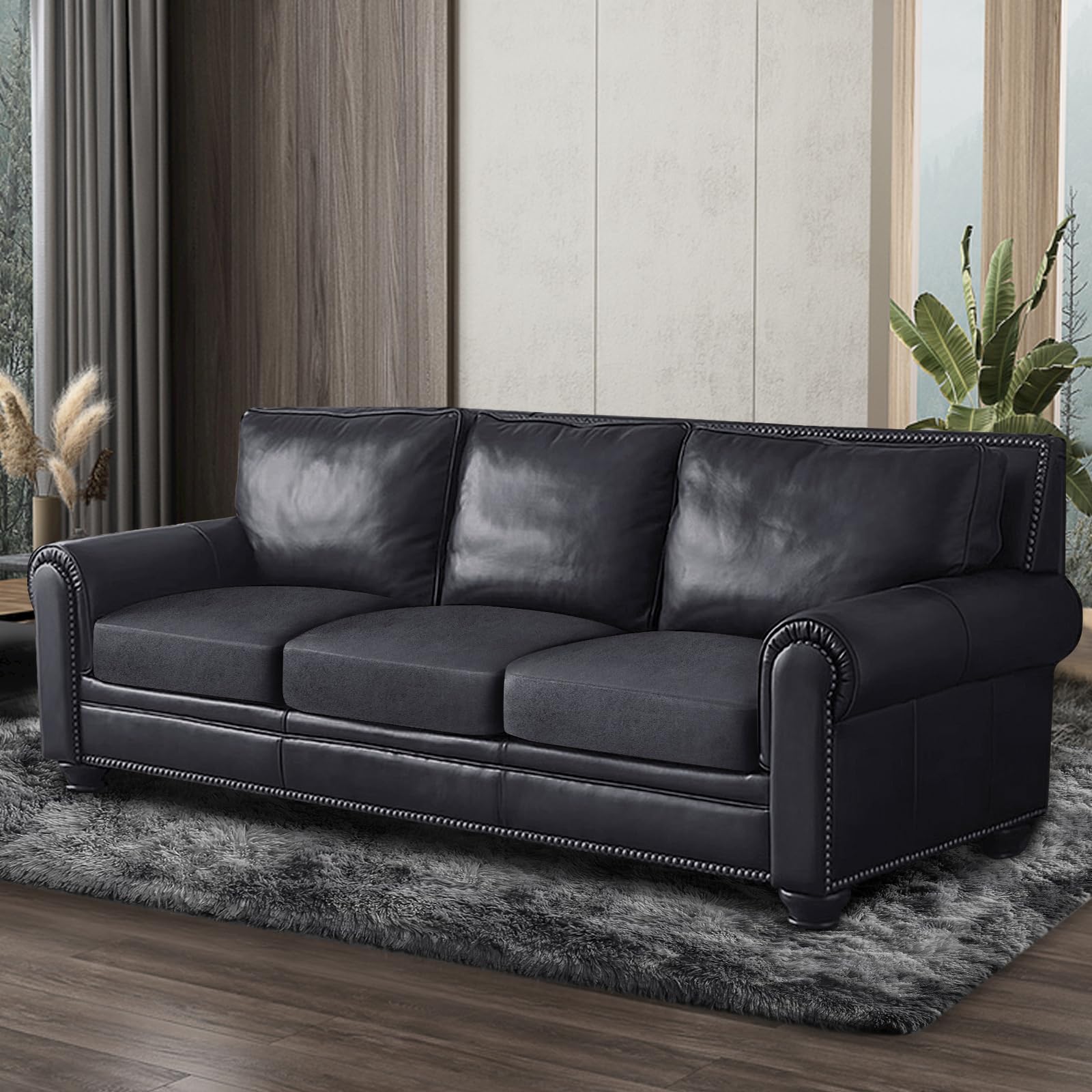 ANARACHON Leather Look Couch Cushion Covers Sofa Seat Slipcovers Sets Couches Furniture Protector for Sectional Armchair Loveseat Pets Kids Stretch Spandex Fabric (3 Cushion XL Sofa, Dark Grey)