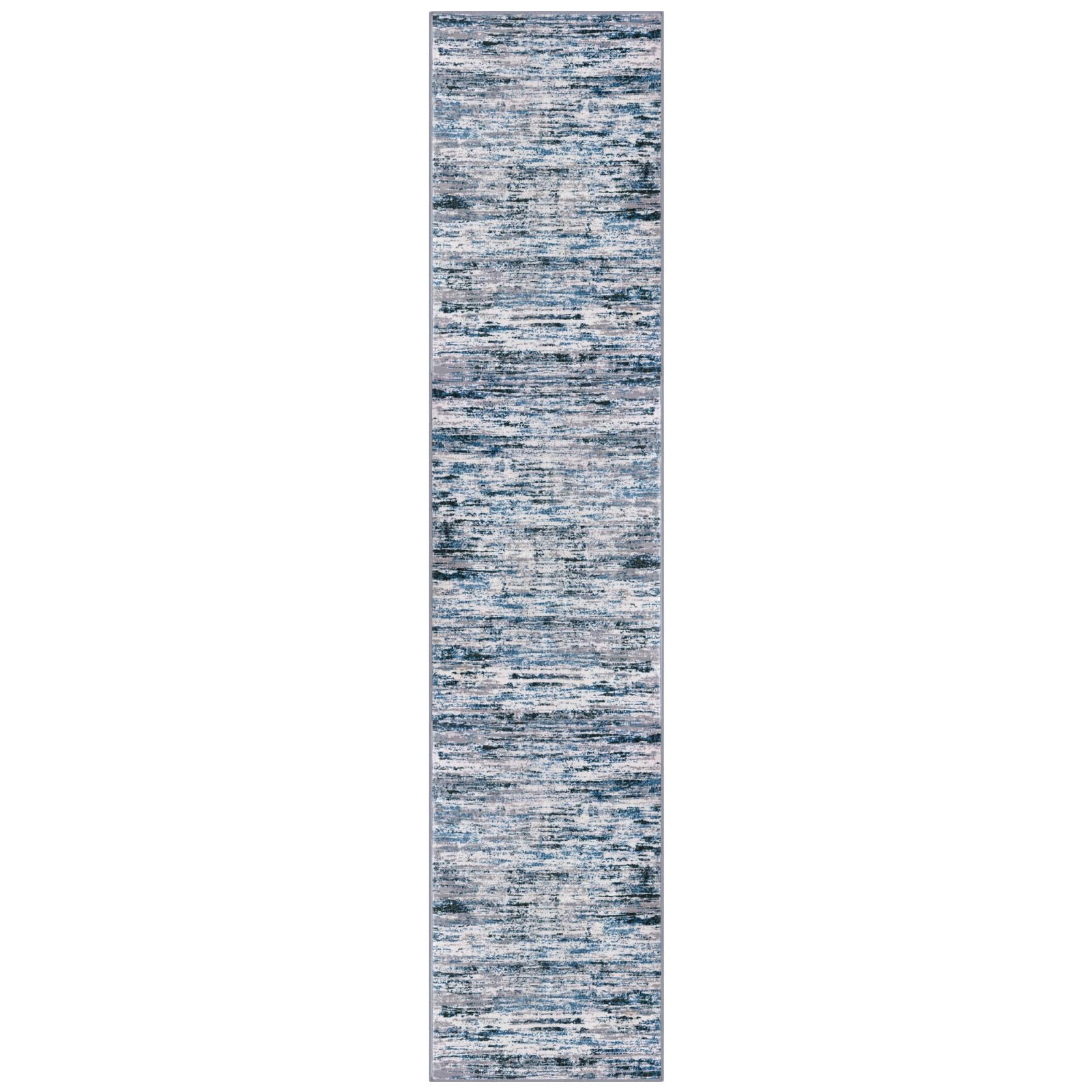 Lansny Modern Abstract Runner Rug 2.6x12, Grey Blue White Washable Long Kitchen Runner Non-Slip Soft Hallway Rug Runner Thin Print Faux Wool Carpet for Entryway Bedroom Laundry Room Indoor Home Decor