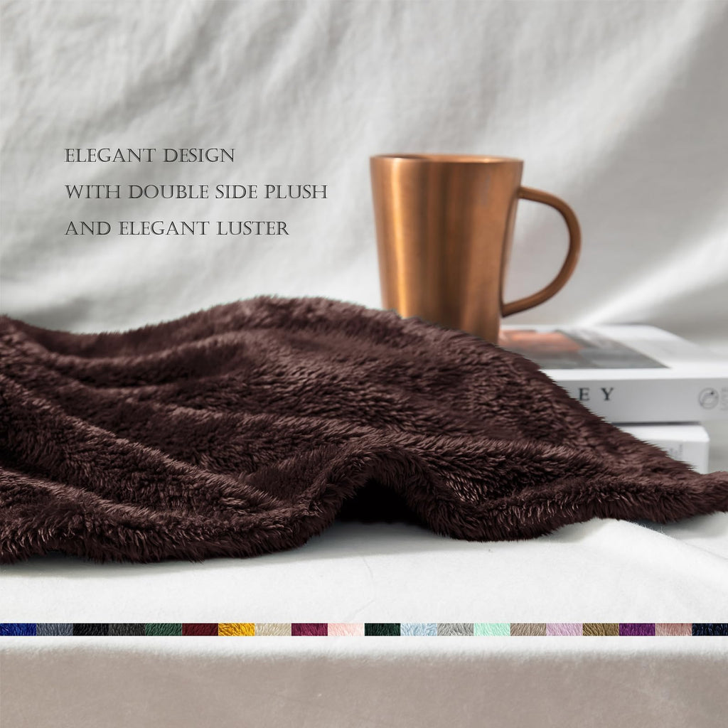 Exclusivo Mezcla Fuzzy Plush Fleece Bed Blanket Twin XL Size, Coffee
