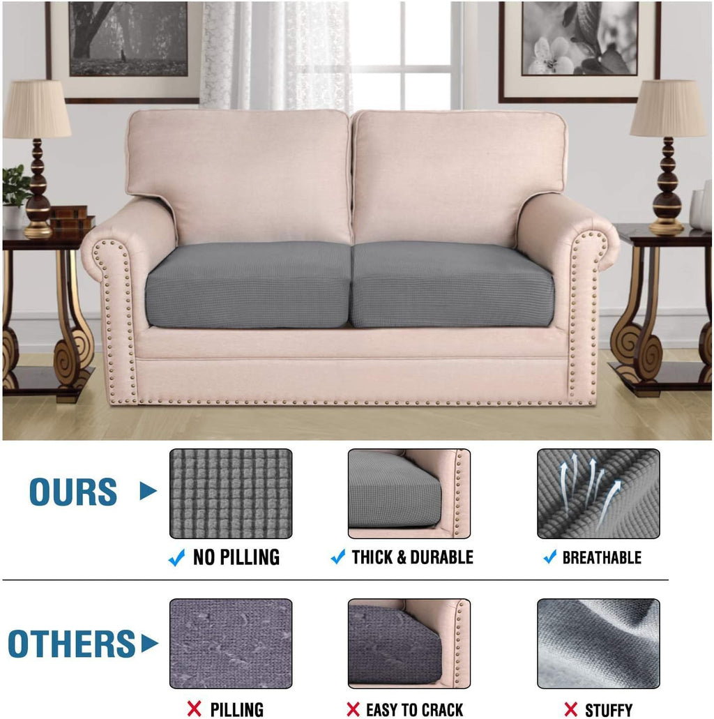 H.VERSAILTEX Super Stretch Individual Seat Cushion Covers Sofa Couch Slipcover Sets Thick Jacquard Textured Twill Fabric (2 Piece Medium Covers, Grey)
