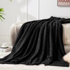 BEDELITE Ribbed Jacquard Black Fleece Throw Blanket for Couch, 50x70 Inch
