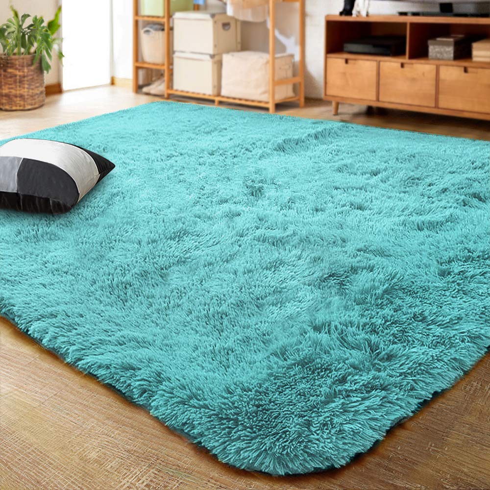 LOCHAS Area Rugs Fluffy Living Room Carpets for Kids Bedroom 6x9, Blue