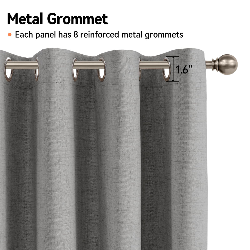 Linen Textured Total Blackout Curtains 84 Inches Long, Grey