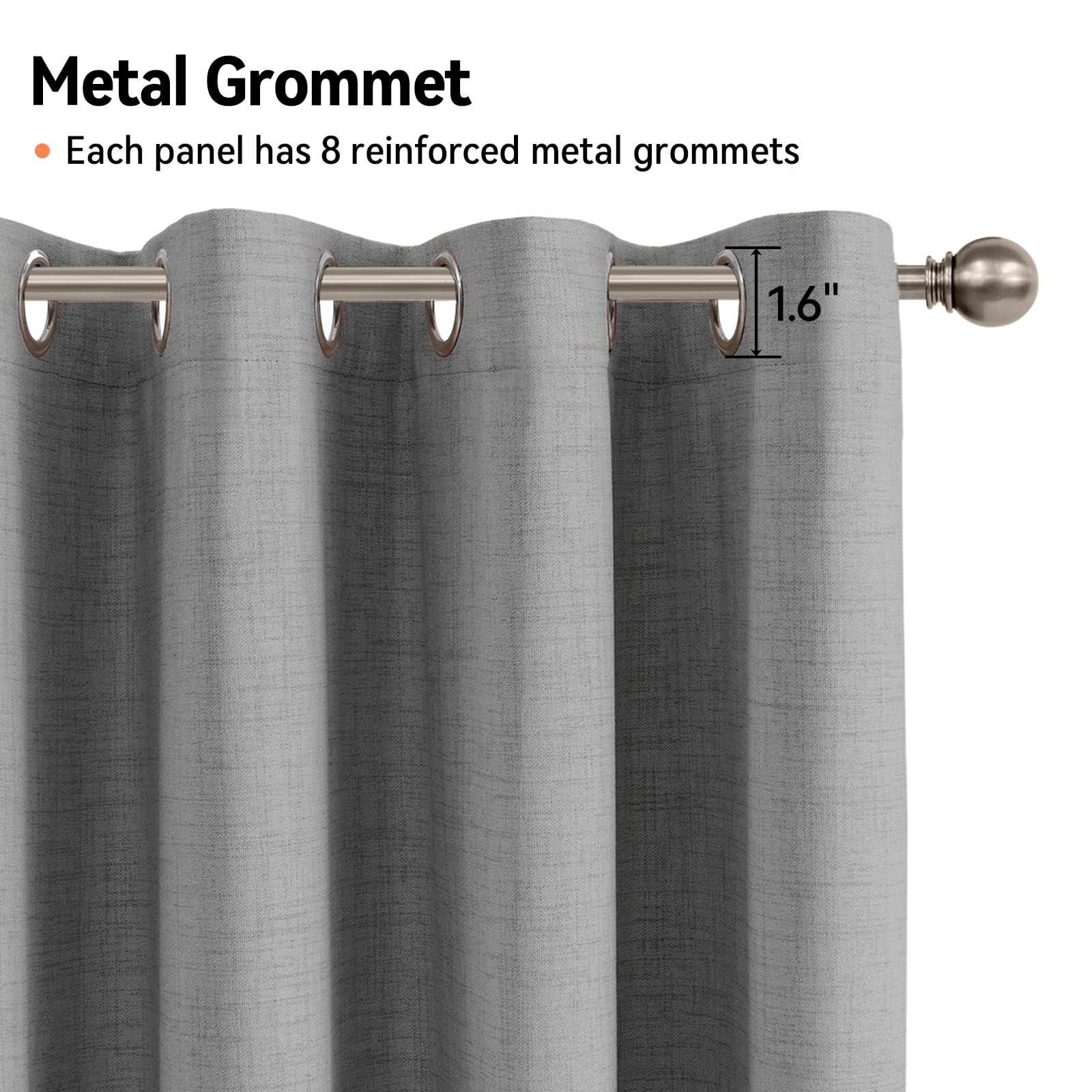 Linen Textured Total Blackout Curtains 84 Inches Long, Grey
