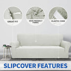 ZNSAYOTX 1 Piece Jacquard Couch Covers for 3 Cushion Couch Living Room High Stretch Sofa Cover Pets Dogs Friendly Anti Slip Thickened Slipcovers Furniture Protector (Large, Ivory)