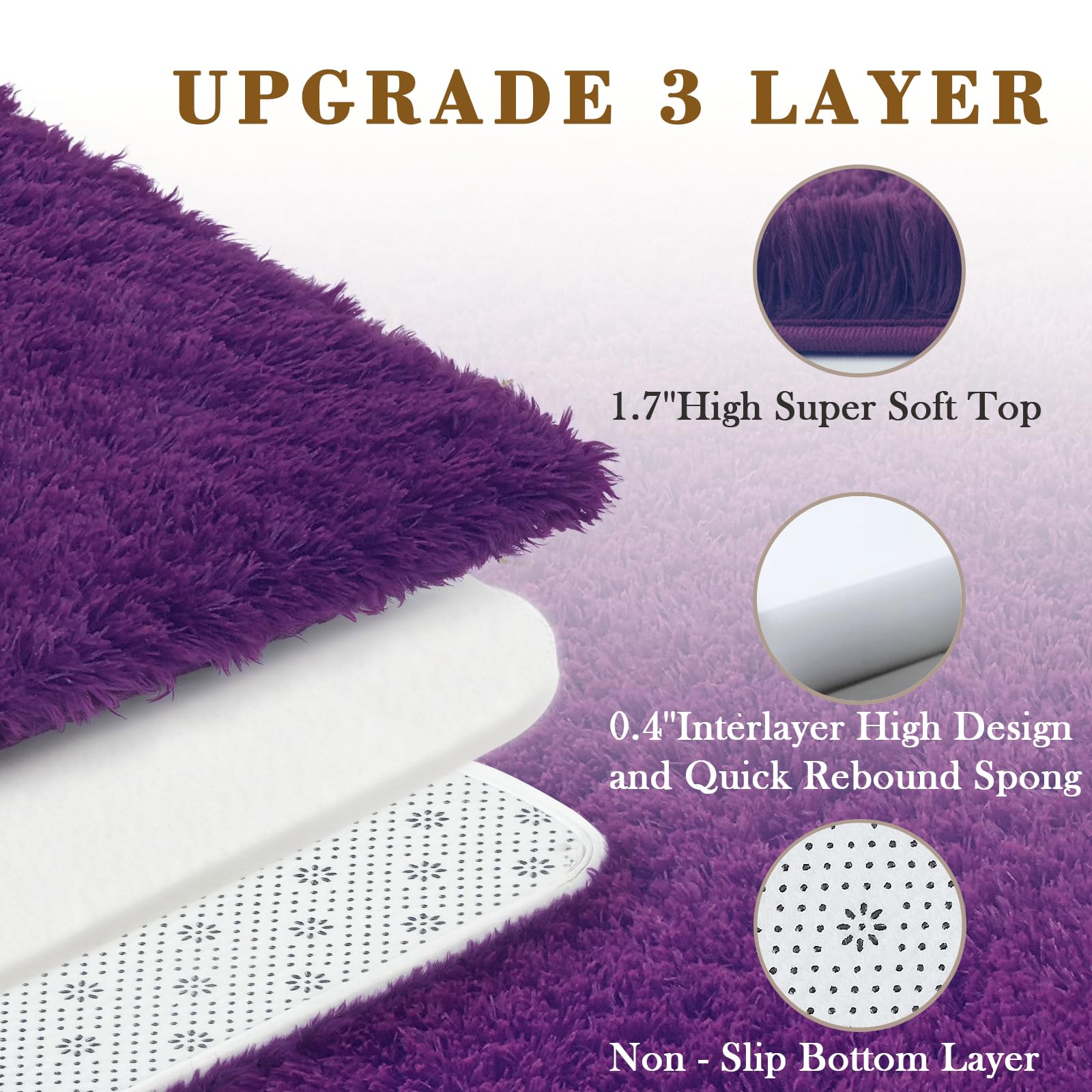 junhejiamei Fluffy Rug Shag Area Rug,Grape Purple 3x5 Area Rugs for Bedroom