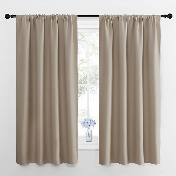 NICETOWN Kitchen Curtains, Short Blackout Drapes, Taupe, 42" Wide by 54" Long, 2 PCs, Thermal Insulated Blackout Curtain Panels for Kids Room, Play Room