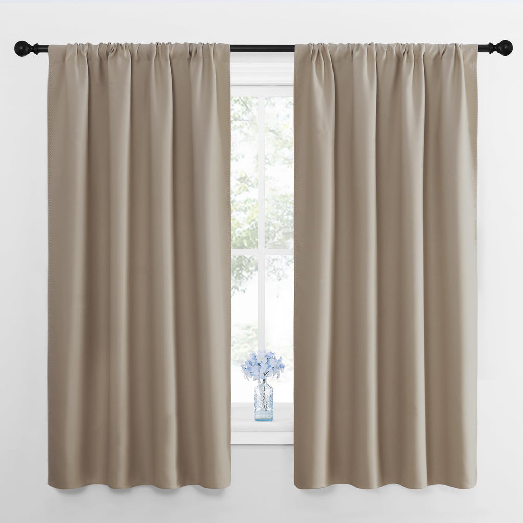 NICETOWN Window Curtains for Bedroom, Taupe, 2 Panels, W42 x L48 -Inch, Home Decoration Thermal Insulated Rod Pocket Blackout Blinds & Drapes for Small Windows