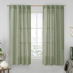 LAMIT Sheer Linen Curtains 63 Inches Long, Semi Sheer Light Filtering Panels Back Tab and Rod Pocket Small Window Drapes for Basement/Bedroom/Loft Room, Sage Green, 2 Panels, 34 x 63 Inch