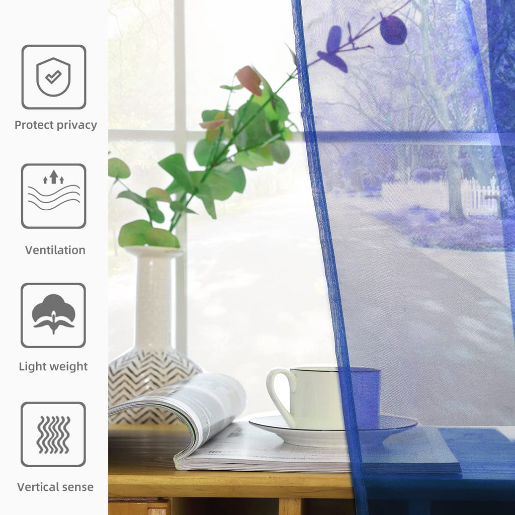 SpaceDresser Sheer Voile Window Treatment Rod Pocket Curtain Panels for Kitchen Bedroom Living Room Drapes Sunlight Filtering Privacy Semi Home Decor Assorted Colors Sizes (Sapphire, 52 W x 84 L)