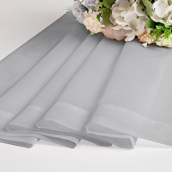 Chyhomenyc Light Grey Sheer Valances for Windows - Light Filtering Small Kitchen Curtains, Rod Pocket Short Top Window Treatment Decor for Living Room Bathroom Basement, 42Wx16L inches, 2 Panels