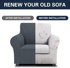 Cupuamon 2026 New Stretch Chair Sofa Slipcovers Couch Cover for 1 Seater Furniture Protector Sofa Covers with Elastic Bottom Jacquard Fabric Small Checks for Pets, Kids - Grey
