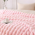 COOVA Faux Fur Throw Blanket for Couch, Cozy Soft and Fuzzy Plush Rabbit Fur Bubble Blanket for Sofa Bedroom Living Room, 50x60 Inches Light Pink
