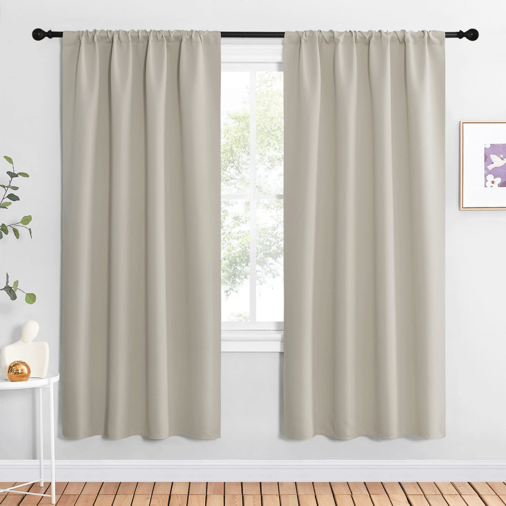 NICETOWN Blackout Curtains for Living Curtains, Room Darkening Window Curtain Panels, Easy-Care Solid Thermal Insulated Draperies/Drapes for Daughter Room (Natural, 2 Panels, 42 by 72)