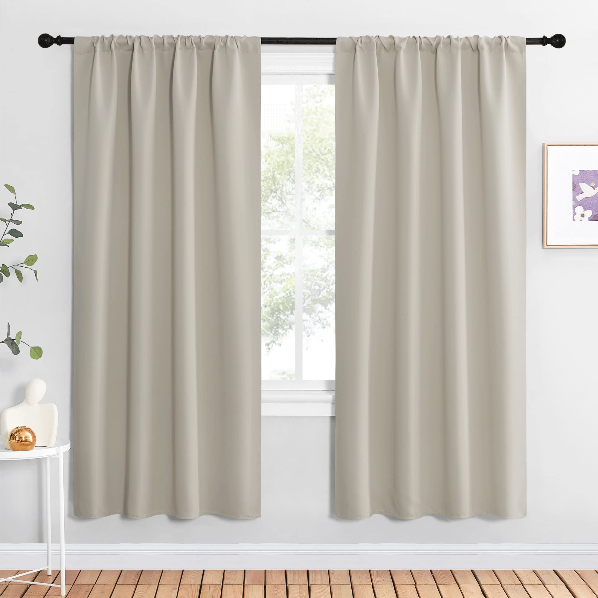 NICETOWN Blackout Curtains for Living Curtains, Room Darkening Window Curtain Panels, Easy-Care Solid Thermal Insulated Draperies/Drapes for Daughter Room (Natural, 2 Panels, 42 by 72)