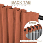 Faux Linen Total Blackout Curtains for Bedroom 96 Inch Long Burnt Orange
