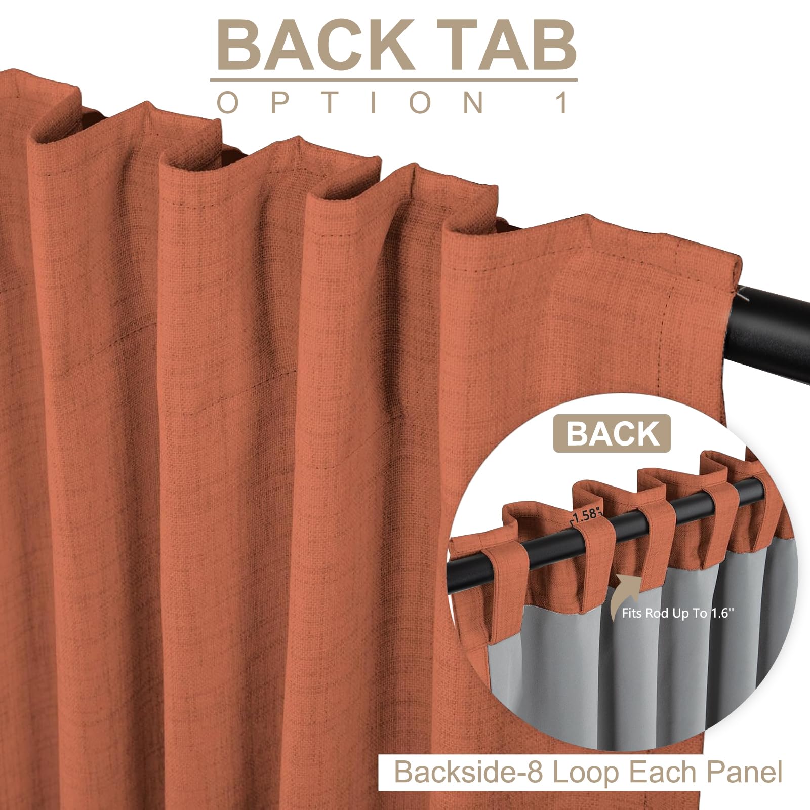 Faux Linen Total Blackout Curtains for Bedroom 96 Inch Long Burnt Orange