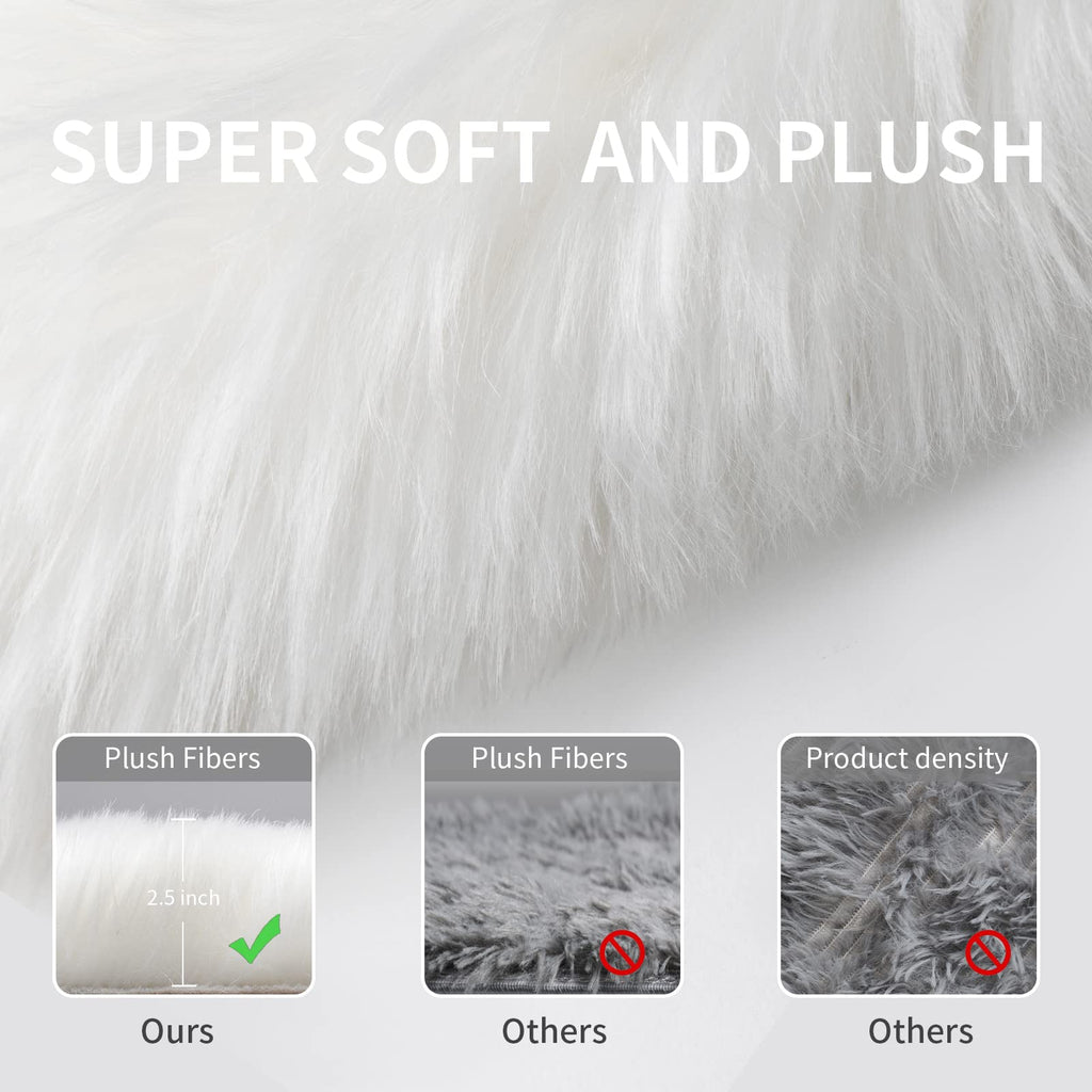 Tangsoo 2x4 White Faux Fur Sheepskin Rugs,Fuzzy Fluffy Chair Cover Rugs