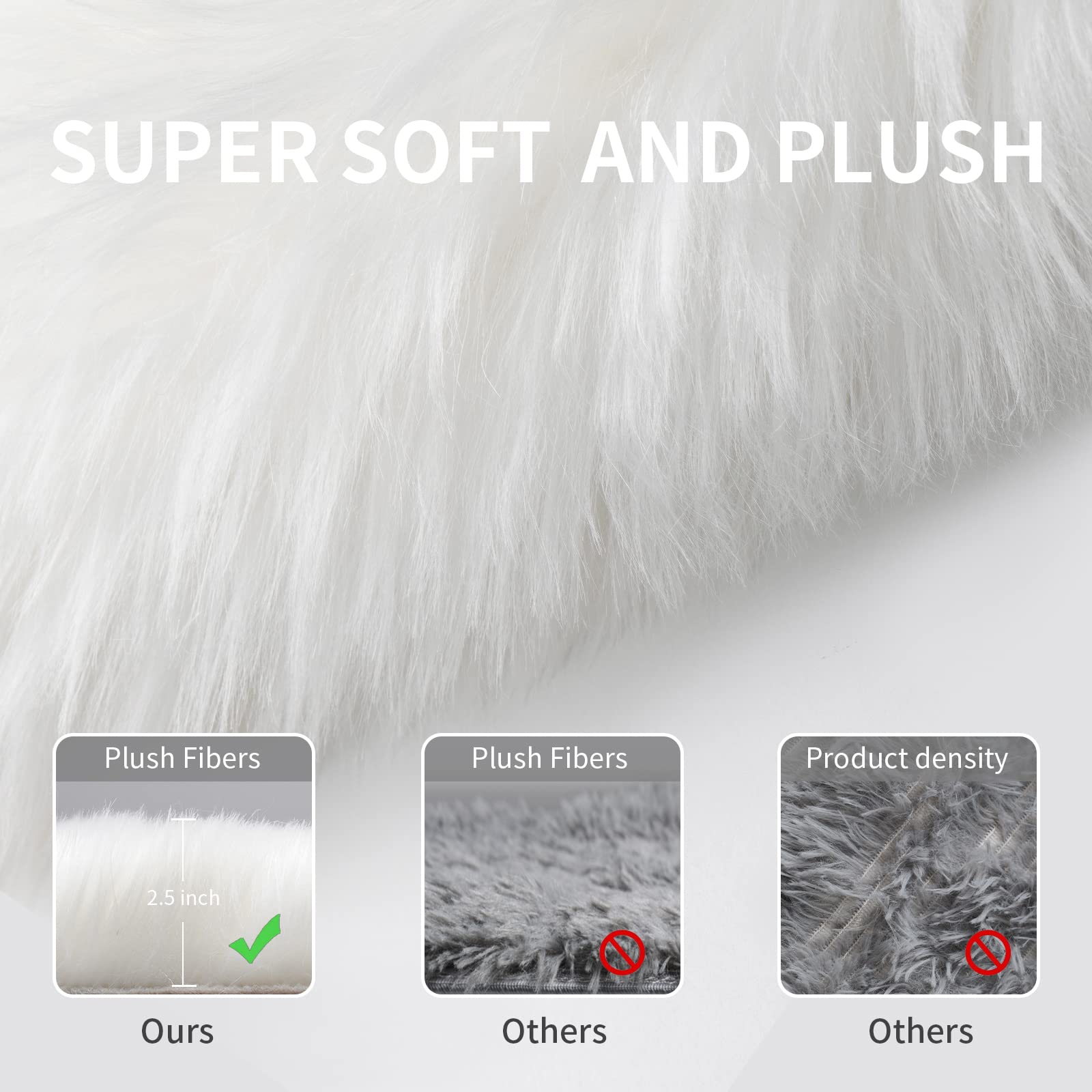 Tangsoo 2x4 White Faux Fur Sheepskin Rugs,Fuzzy Fluffy Chair Cover Rugs