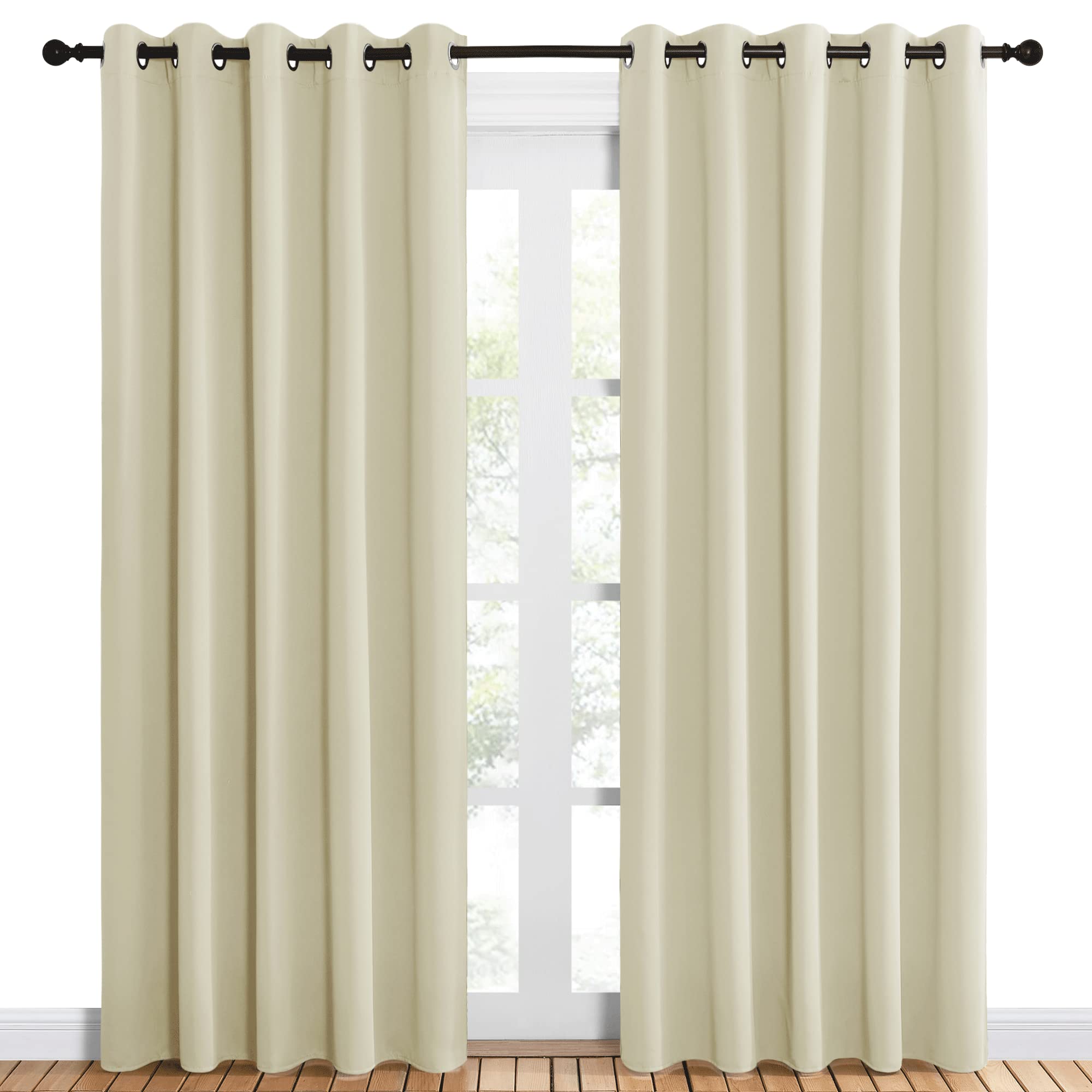 NICETOWN Room Darkening Draperies Window Curtain Panels, Thermal Insulated Grommet Room Darkening Curtains for Bedroom (Beige, 2 Panels, W60 x L84 -inch)