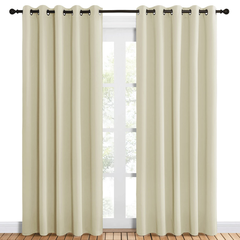 NICETOWN Room Darkening Draperies Window Curtain Panels, Thermal Insulated Grommet Room Darkening Curtains for Bedroom (Beige, 2 Panels, W60 x L84 -inch)