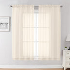 Chyhomenyc Cream Sheer Curtains 45 Inch Long 2 Panels, Short Voile Sheer Drapes for Dinning Small Windows Bathroom Living Room Bedroom, Rod Pocket, 42Wx45L Inches