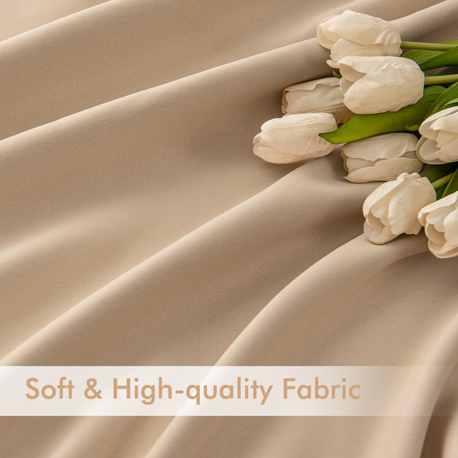 MIULEE Beige Back Tab Blackout Curtains 52x102 Inch Long 2 Panels Set
