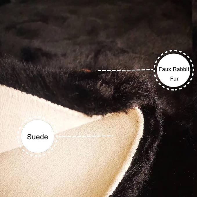 Ghouse Black Faux Rabbit Fur Rug 5x7 Machine Washable Area Rugs for Bedroom Fluffy Rugs for Living Room No-Shedding Carpet Sheepskin Rug