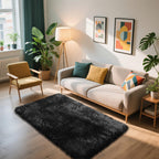 3x5 Area Rug for Bedroom, Black Fluffy Shag Rug Small Rug Plush Carpet