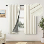 Natural Linen Textured Short Black Out Curtain 58 Inch Long for Bedroom 58 Length Burlap Small Blackout Window Back Tab Thermal Cooling Curtain for Summer Heat Living Room Divider Closet 2 Panel Cream