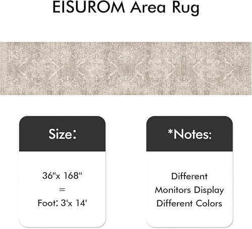 3x14 Washable Hallway Runners: Long Vintage Soft Non Slip Rug NaturalBeige