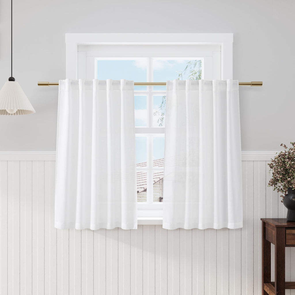 Nanspring Farmhouse Rustic White Linen Curtains 45 Inch Length Semi-Sheer Back Tab Curtains 2 Panel Set Privacy Curtain Tiers for Basement Small Bathroom Window 40x45 Inches