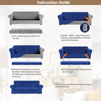 WEERRW 4 Pieces High Stretch Couch Covers for 3 Cushion Couch Sofa Slipcovers, Washable Furniture Protector with Non Slip Elastic Bottom, Feature Soft and Thick Plush Fabric, Royal Blue, Large