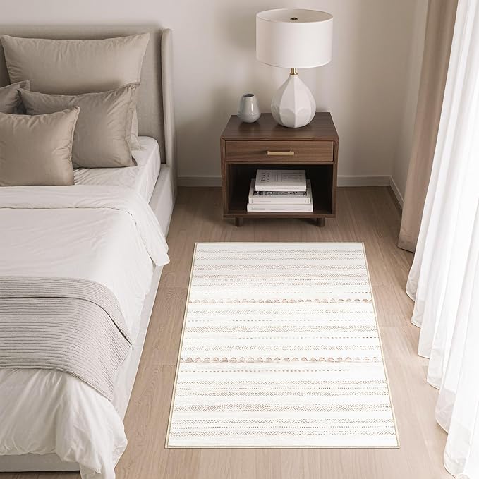 Nakagishi Boho 2x3 Washable Area Rug Non Slip Carpet for Entryway Beige