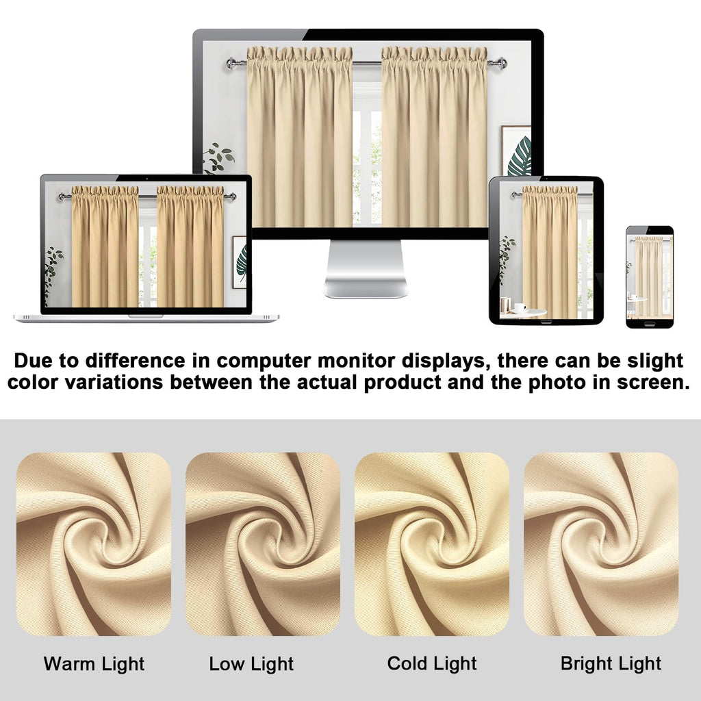 DWCN Short Blackout Curtains 42 x 36 Inch Long for Kitchen RV Bunk Beige