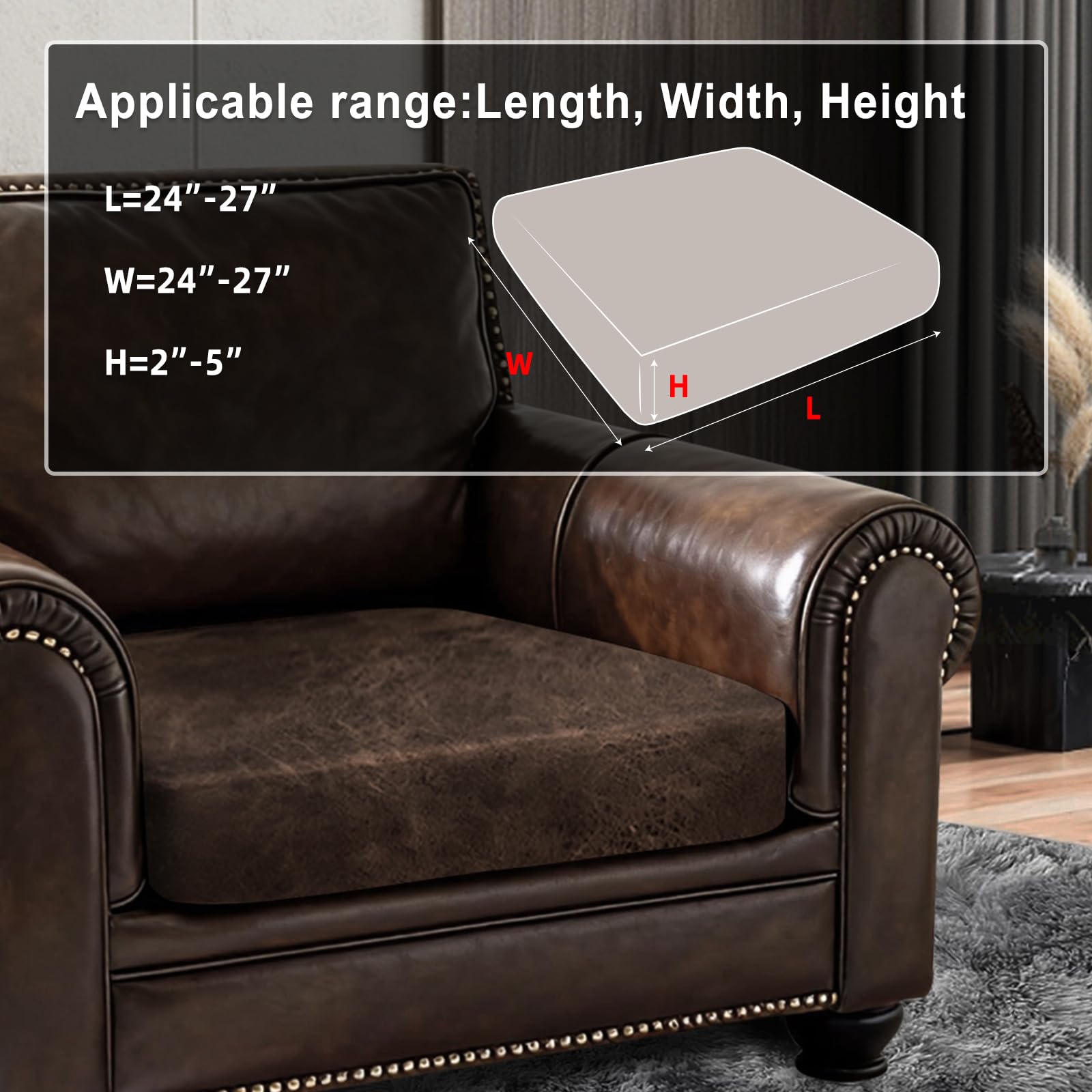 ANARACHON Leather Look Couch Cushion Covers Sofa Seat Slipcovers Sets Couches Furniture Protector for Sectional Armchair Loveseat Pets Kids Stretch Spandex Fabric (1 Cushion Armchair, Brown)